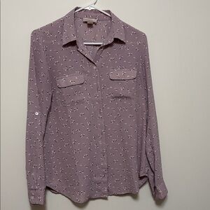 LOFT Lavender Floral Button-Down Shirt